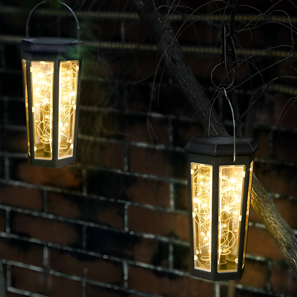 2Pcs Hexagonal Solar LED String Lights with Motion Sensor for Lawn Decoration