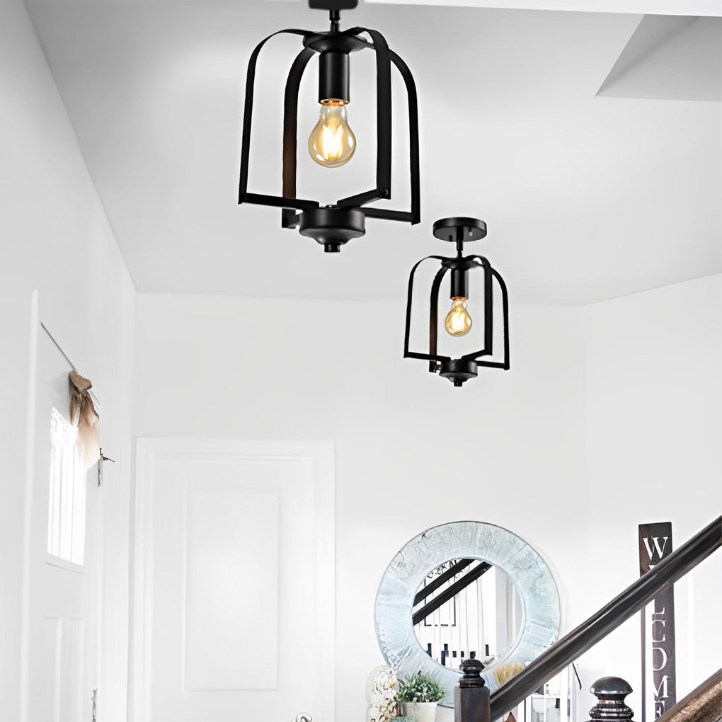 Rustic Iron Cage Chandelier - American Country Ceiling Light Fixture