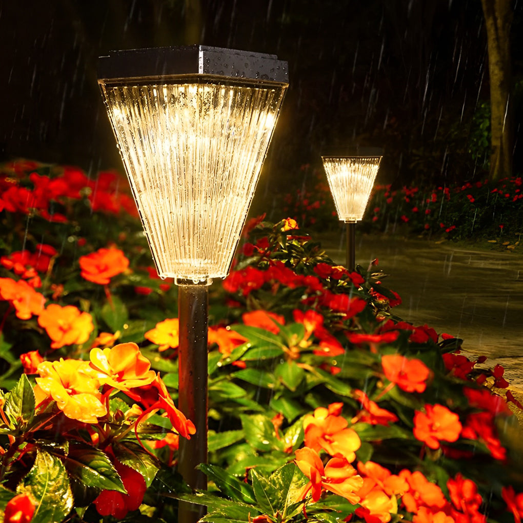 Dimmable LED Solar Post Lights with Ripple Lampshade for Garden Pathway