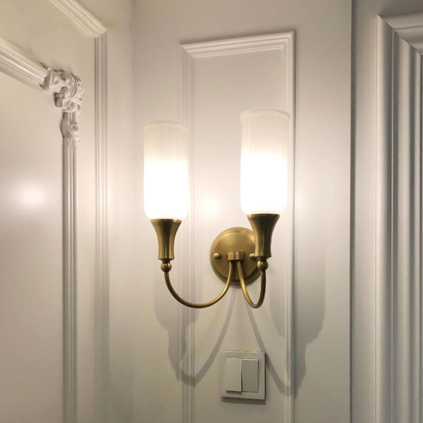 Vintage Rustic Brass Glass Wall Sconce Lamp - 1/2 Light Fixture