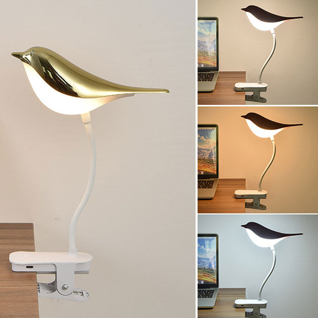 Nordic Creative Bird Clip USB Charging LED Night Light Table Lamp Decorative Bedside Lamp Brightness Adjustable Portable Design Cute Bird Shape for Kids Room Nursery Bedroom Home Office Lighting Gift Idea