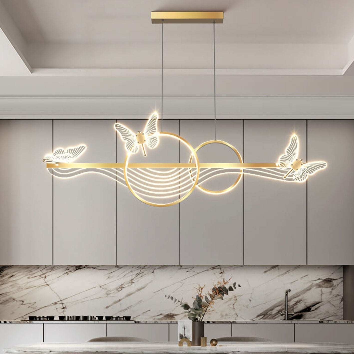 Nordic Luxury Butterfly Round LED Island Chandelier