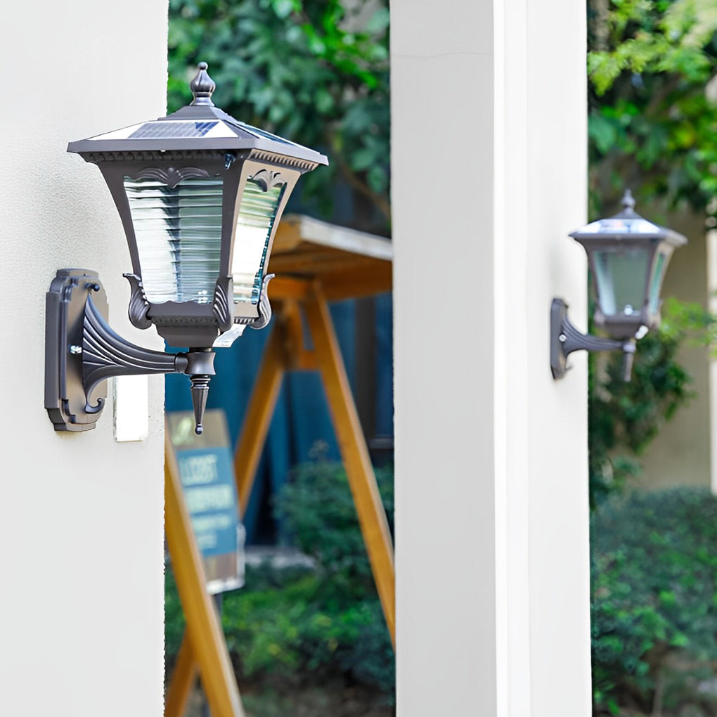 Vintage Striped Glass LED Solar Wall Lights Waterproof Black Retro