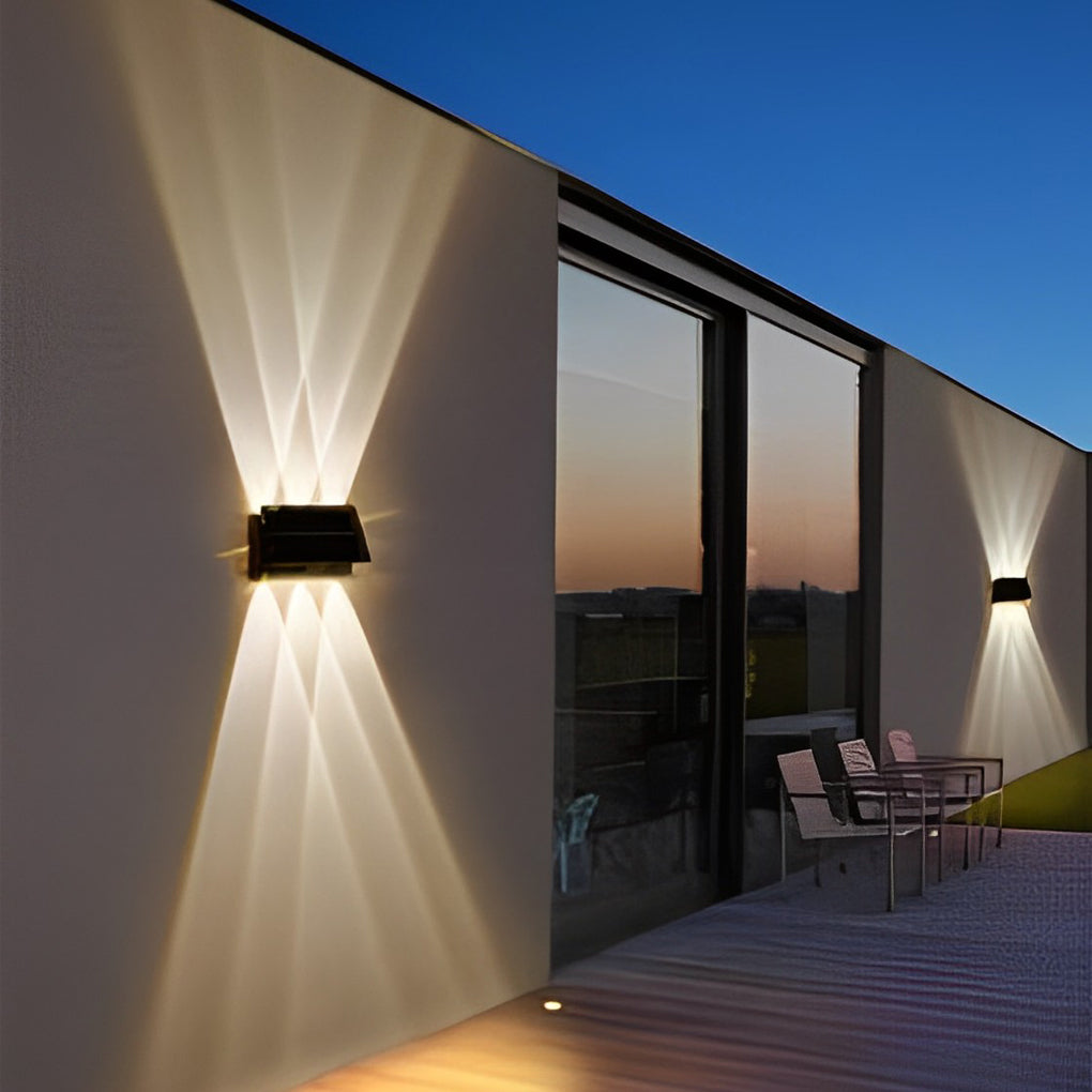Rectangular Waterproof Solar Wall Lamp - Modern Up and Down LED Light