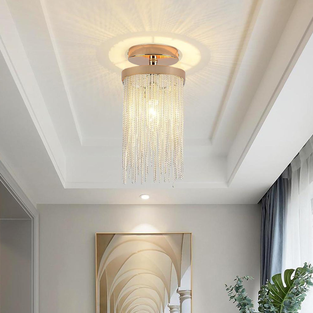 Metal LED Modern Farmhouse Semi Flush Mount Light with Tassel Pendant