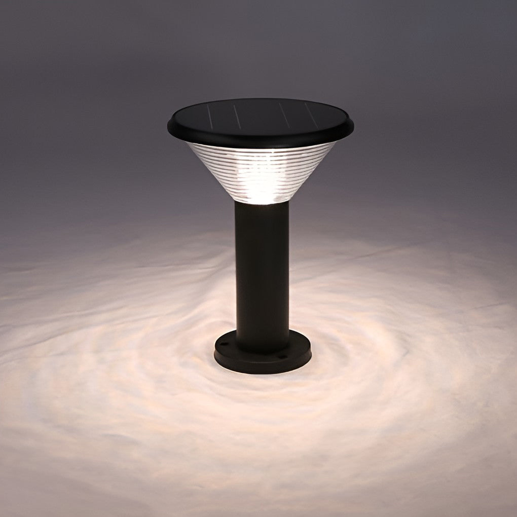 Contemporary Tapered Solar LED Pathway Light - Cylindrical Black Outdoor Lighting