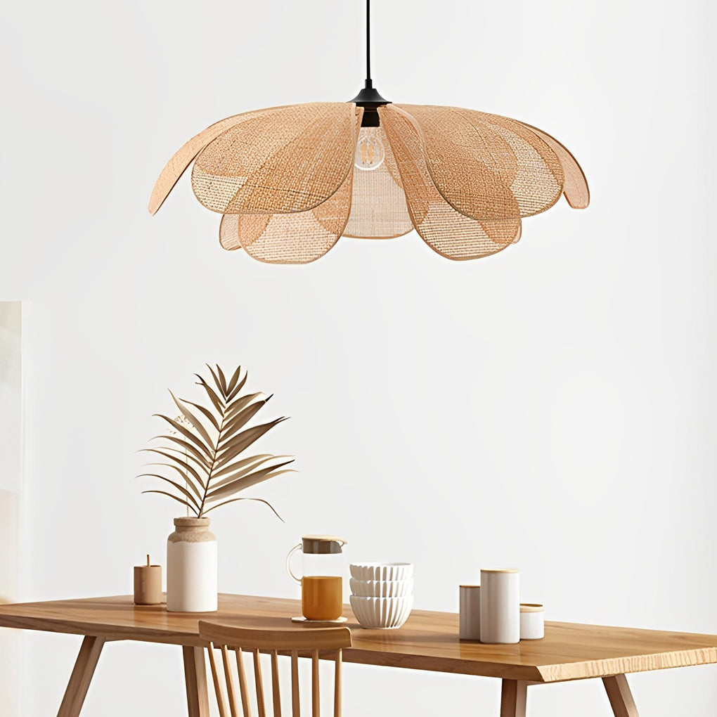 Rattan Flower Petals Japanese Chandelier - Three Step Dimming Light Fixture