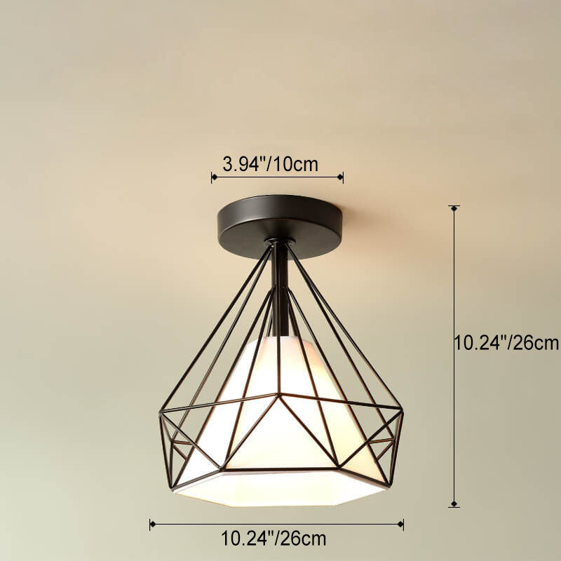 Scandinavian Modern Iron Glass Ceramic Flower Diamond Semi-Flush Mount Light