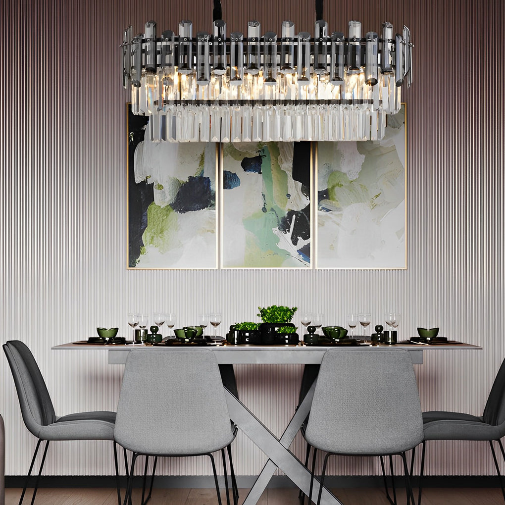 Long Rectangular LED Crystal Chandelier - Three Step Dimming Postmodern Lighting
