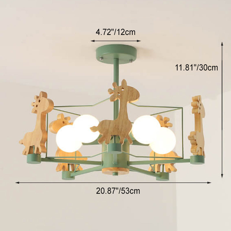 Scandinavian Modern Giraffe Pentagram Semi-Flush Mount Light - Iron & Glass 4/5 Light Ceiling Fixture