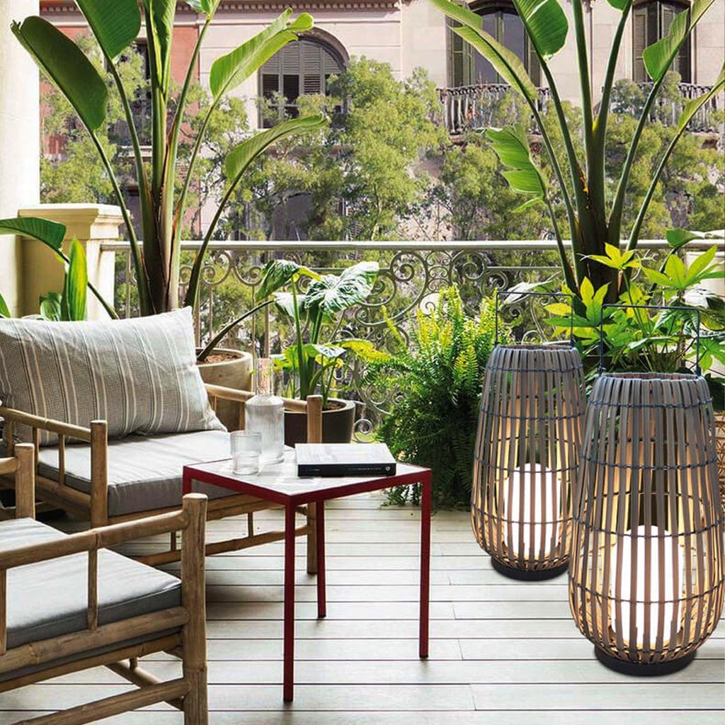Modern Rattan Weaving Oval Outdoor Waterproof Floor Lamp