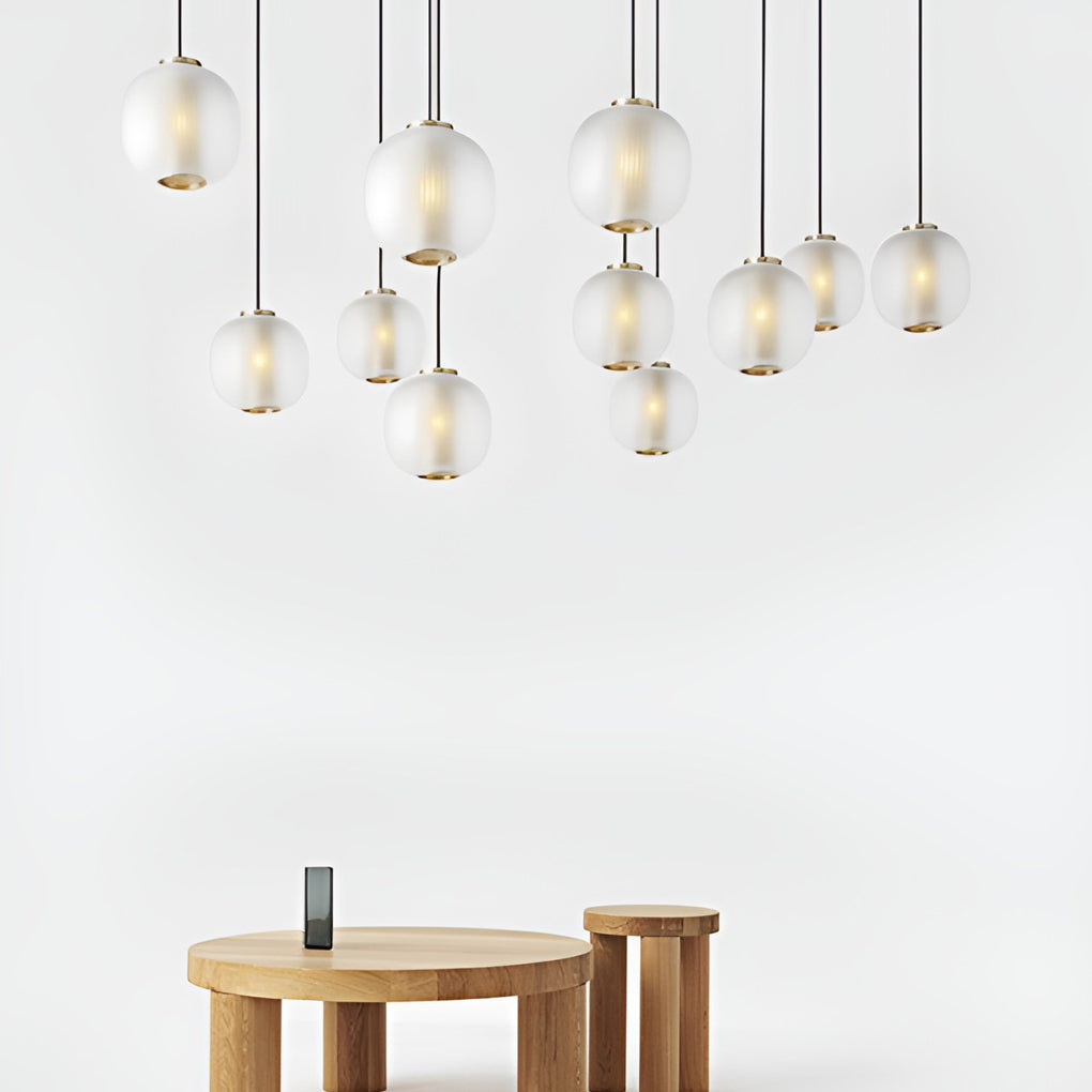 Round Lantern Glass LED Pendant Light - Modern Ceiling Hanging Fixture