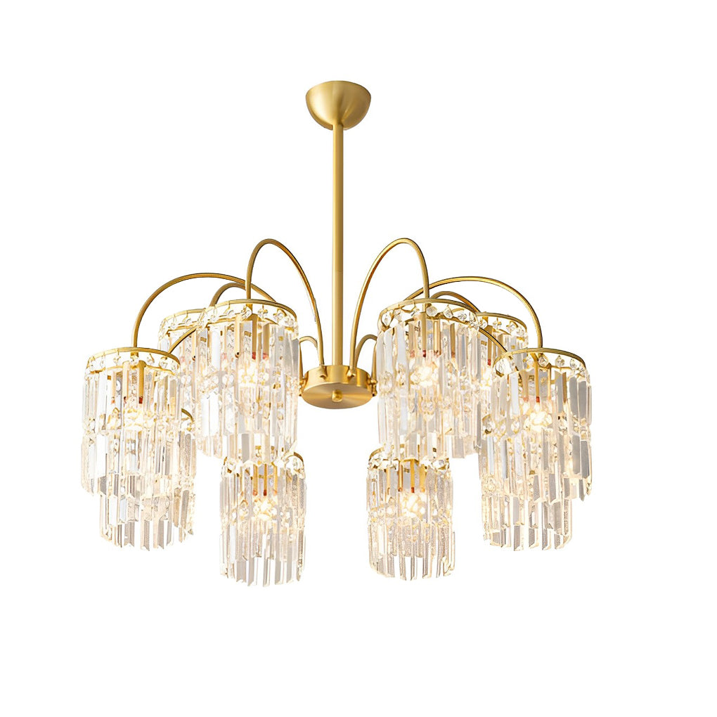 Crystal Shade Copper Curved Arms Luxury Chandelier Light