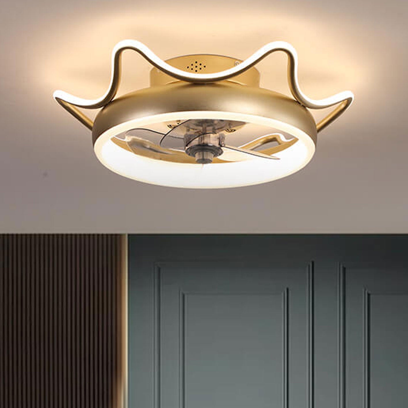 Nordic Light Luxury Round Wrought Iron LED Ceiling Fan Light