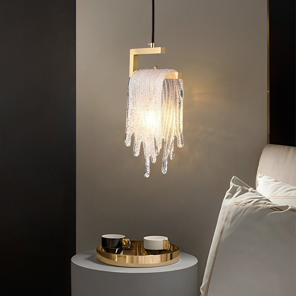 Handmade Glass LED Pendant Light - Modern Copper Button Switch Design
