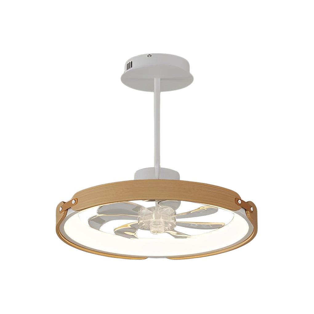 Round Wood LED Bladeless Ceiling Fan - 3 Step Dimming & App Control