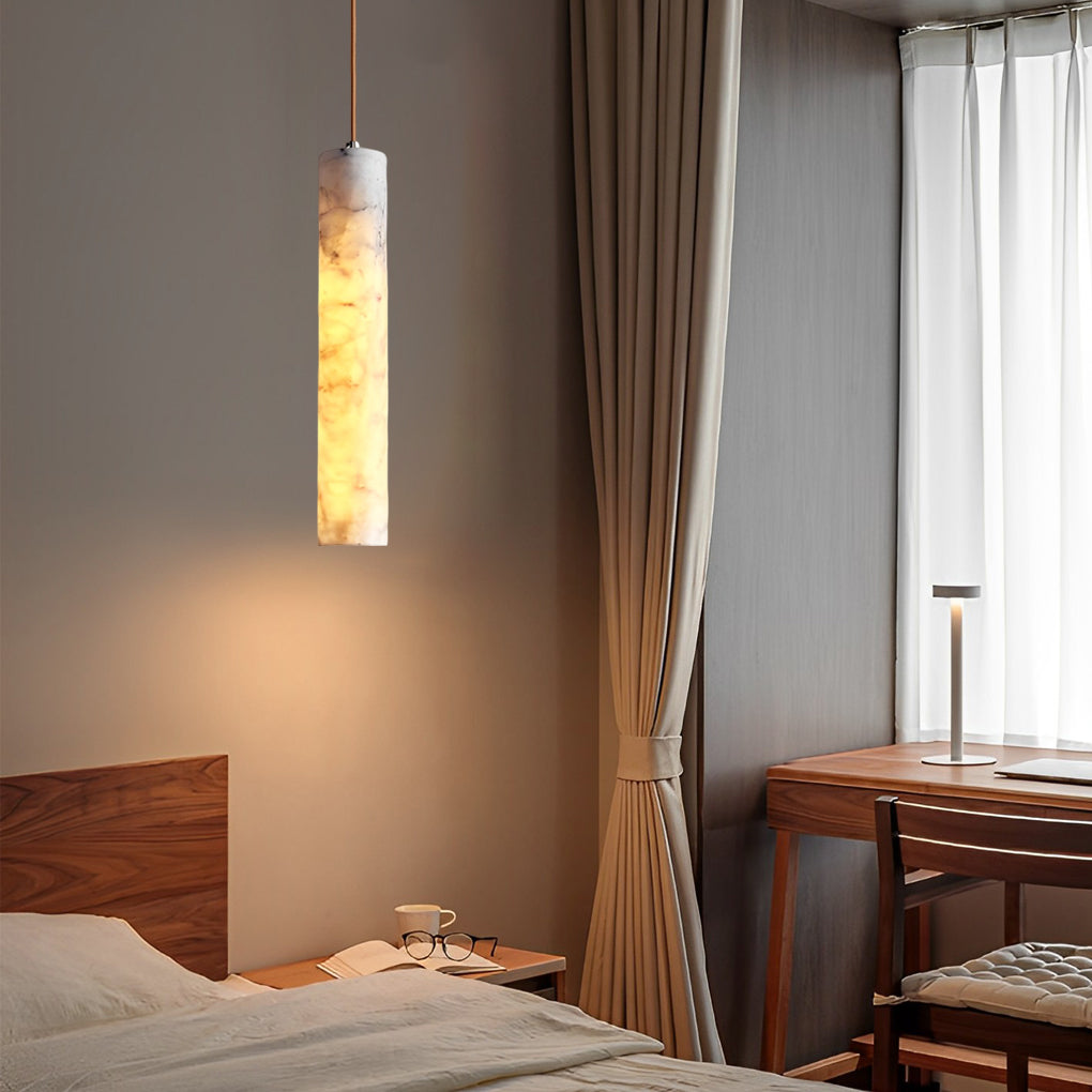 Elongated Cylindrical Marble Chandelier Pendant Light
