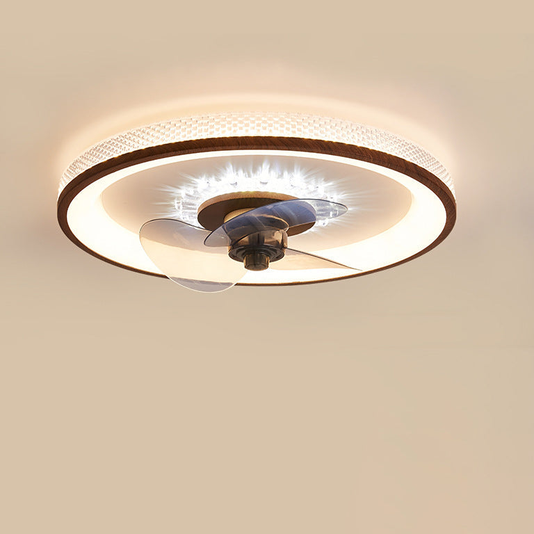 Nordic Minimalist Round Acrylic Wood Grain LED Ceiling Fan Light
