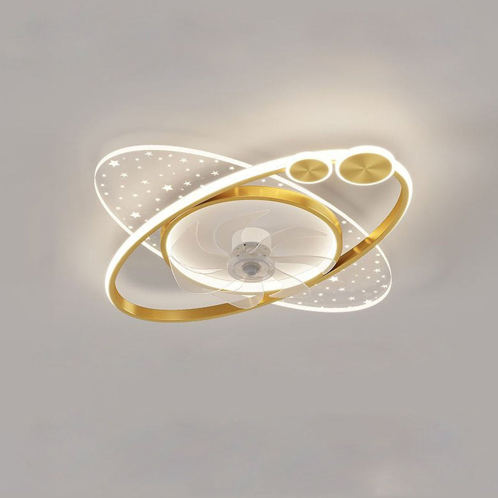 Modern LED Flush Mount Ceiling Fan Light - Creative Planet Star Effect Design, Energy Efficient, Stylish Home Lighting