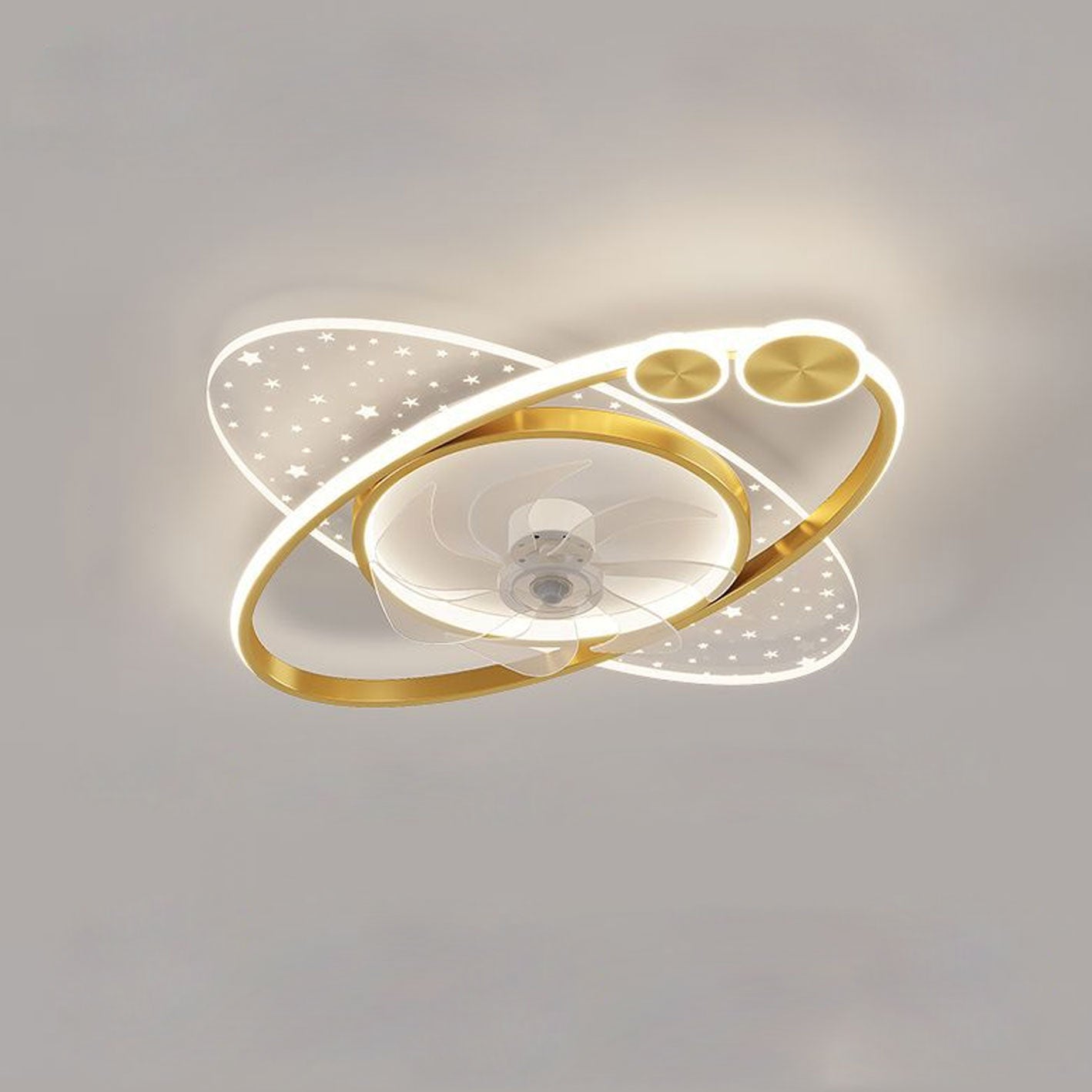 Modern LED Flush Mount Ceiling Fan Light - Creative Planet Star Effect Design, Energy Efficient, Stylish Home Lighting