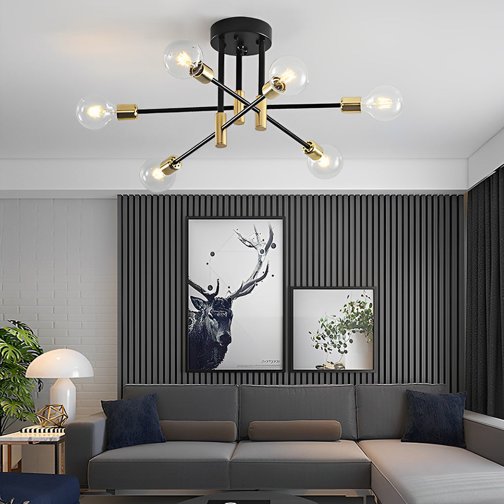 6-Light LED Sputnik Chandelier - Nordic Semi-Flush Mount Lighting Design