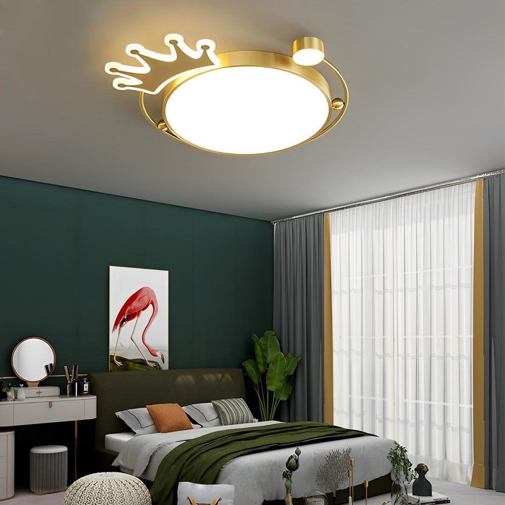 Modern Round Copper Ceiling Light Fixture - Dimmable 3-Step Cartoon Crown Design