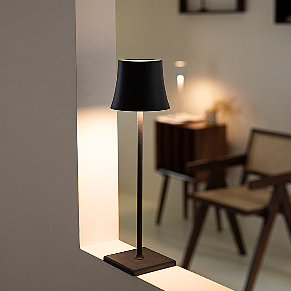 15 Inch Cordless Metal Table Lamp - Modern Black and White Design