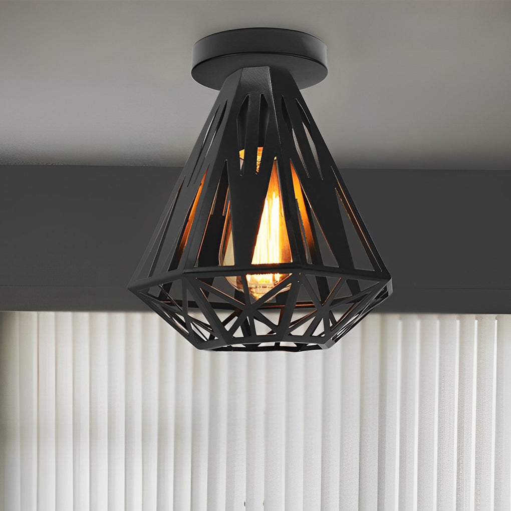 Retro Iron Cage LED Ceiling Light Fixture - American Style Pendant Lighting