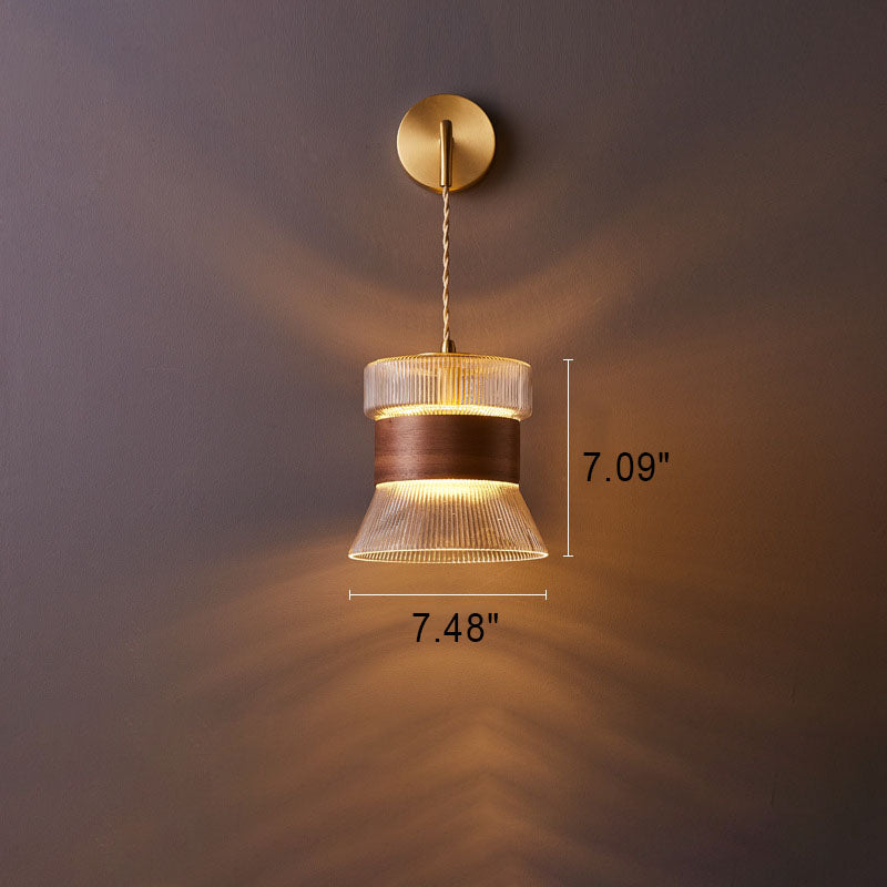 Traditional Japanese Walnut Glass Copper Cylinder Wall Sconce Lamp - 1-Light Elegant Lighting Fixture