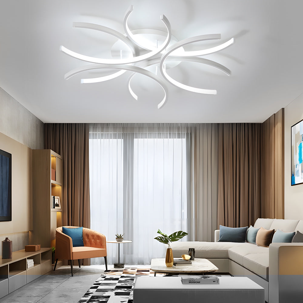 Simple Semi-Circle Lines Flower LED Ceiling Light Dimmable Modern Fixture