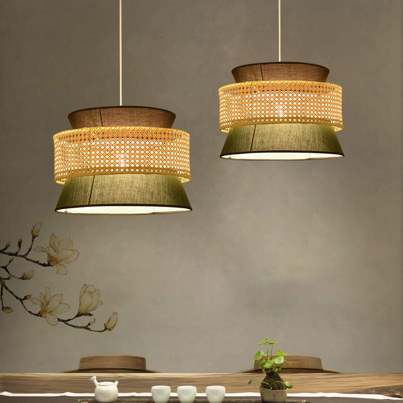 Modern Rattan Japanese Drum Pendant Light - 1-Light Fixture for Home Decor