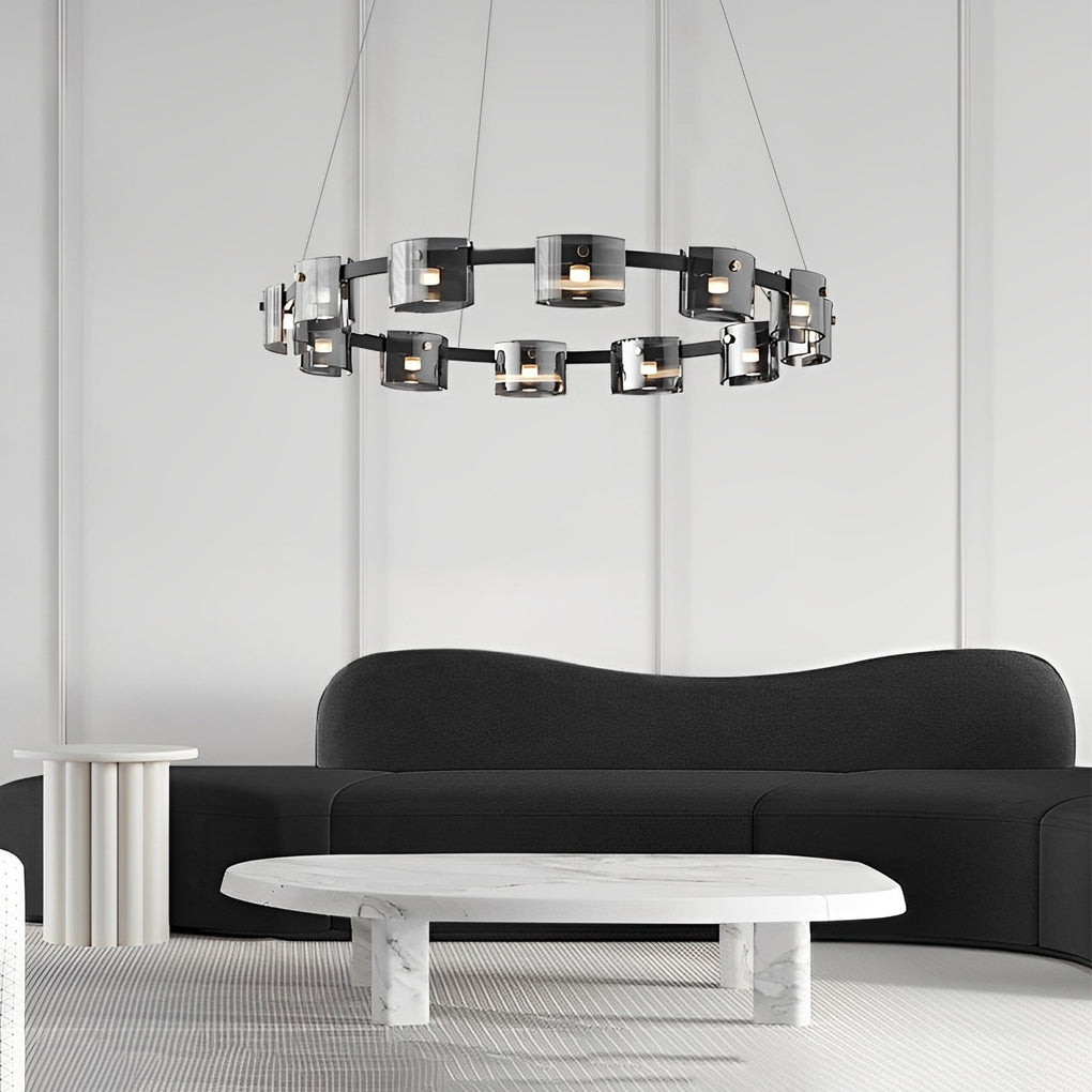 Circle Glass Stepless Dimming LED Chandelier - Nordic Design with Brightness Memory