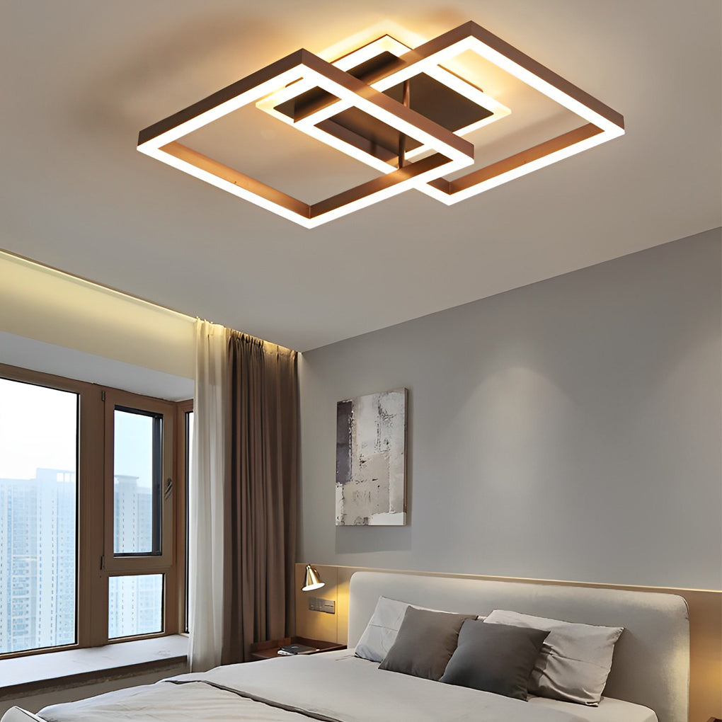 Modern Square Overlapping LED Ceiling Light Fixture - Brown Aluminum Design