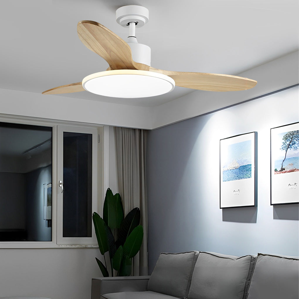 Wood Mute Dimmable LED Nordic Ceiling Fan Light with Remote Control