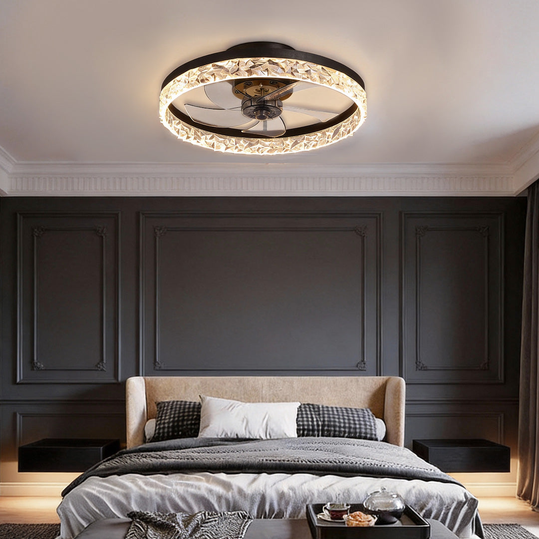 5-Blade Retro Ceiling Fan Light - Round Iron Design, Vintage Charm, Indoor Lighting