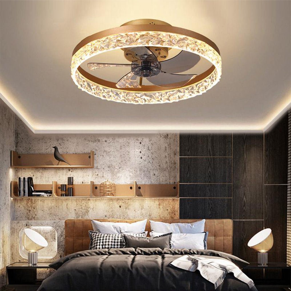 5-Blade Retro Ceiling Fan Light - Round Iron Design, Vintage Charm, Indoor Lighting