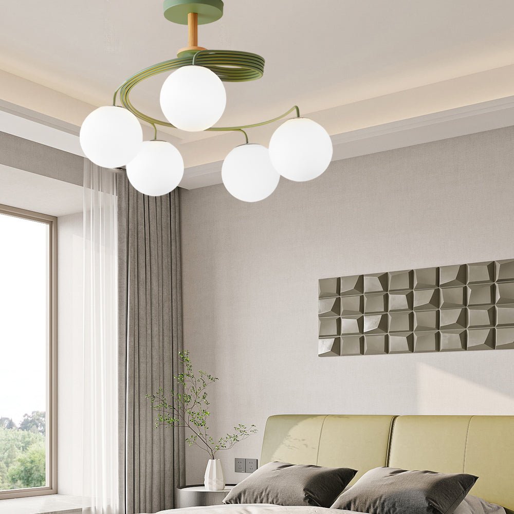5-Light Glass Ball Spiral Semi-Flush Mount Ceiling Light - Modern Metallic Design