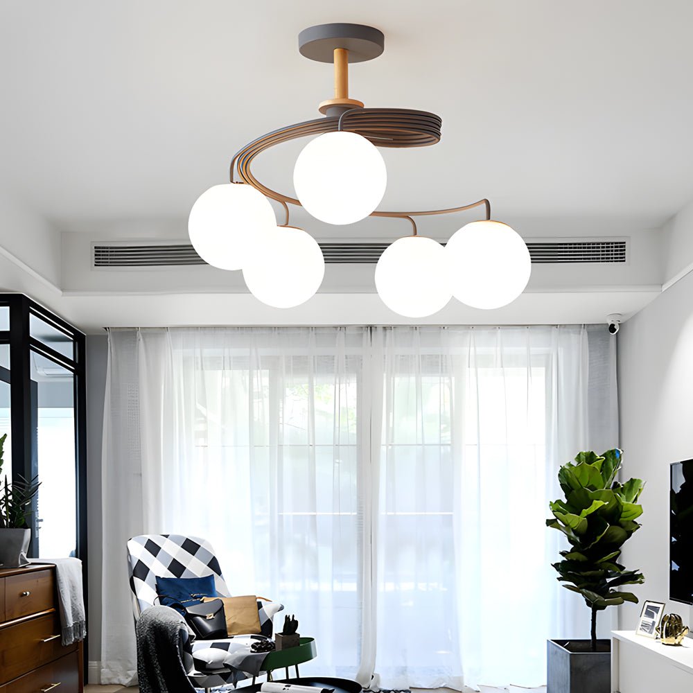 5-Light Glass Ball Spiral Semi-Flush Mount Ceiling Light - Modern Metallic Design