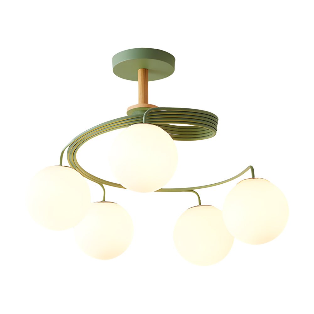 5-Light Glass Ball Spiral Semi-Flush Mount Ceiling Light - Modern Metallic Design