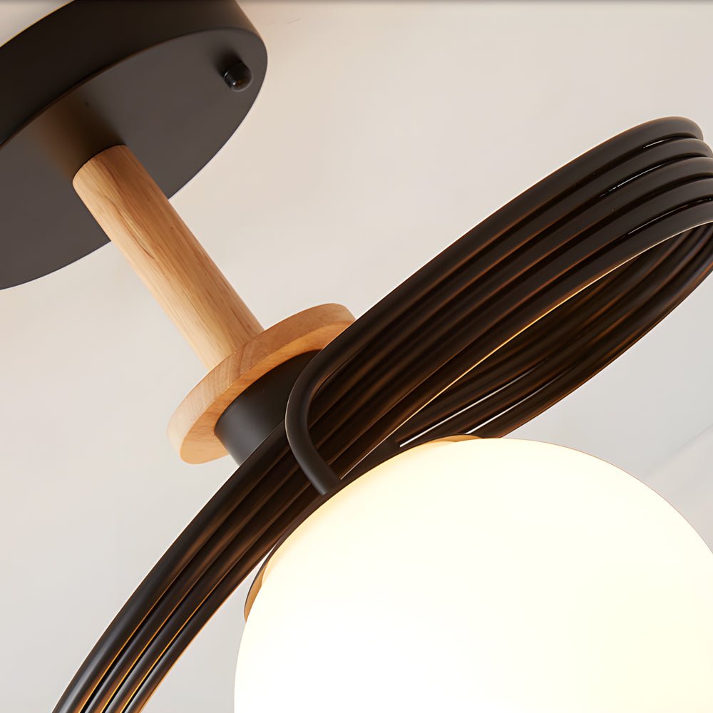5-Light Glass Ball Spiral Semi-Flush Mount Ceiling Light - Modern Metallic Design