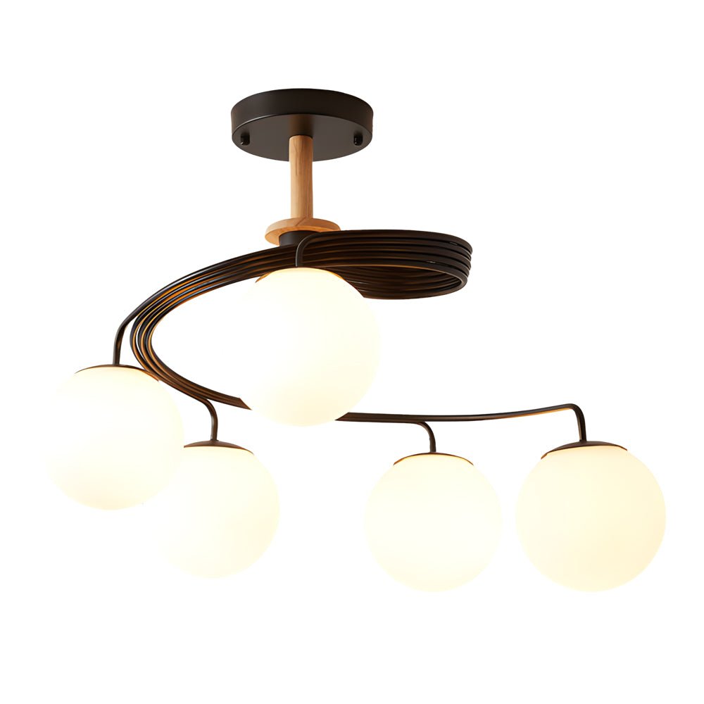 5-Light Glass Ball Spiral Semi-Flush Mount Ceiling Light - Modern Metallic Design