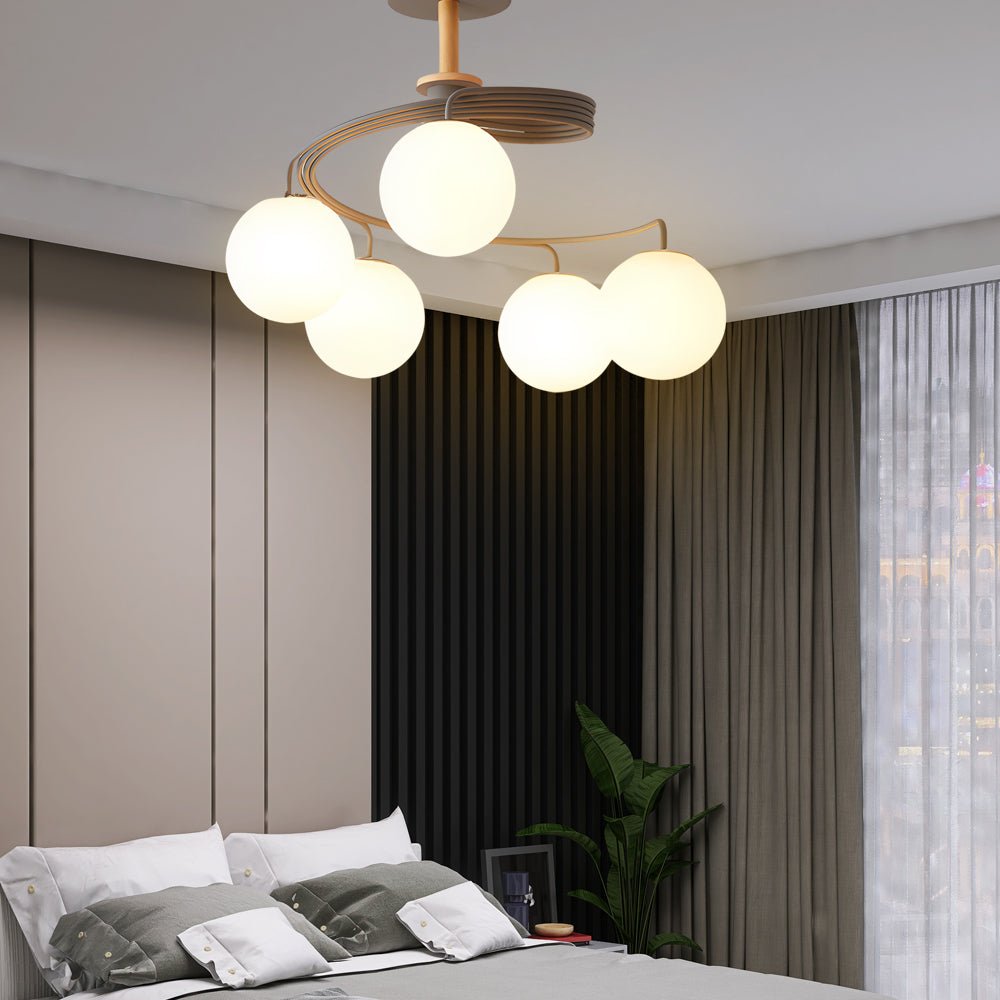 5-Light Glass Ball Spiral Semi-Flush Mount Ceiling Light - Modern Metallic Design