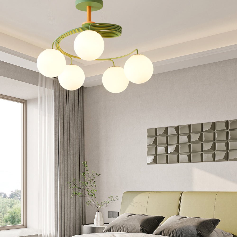 5-Light Glass Ball Spiral Semi-Flush Mount Ceiling Light - Modern Metallic Design