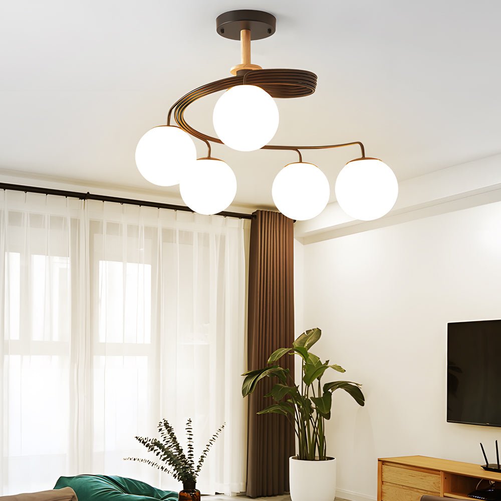 5-Light Glass Ball Spiral Semi-Flush Mount Ceiling Light - Modern Metallic Design