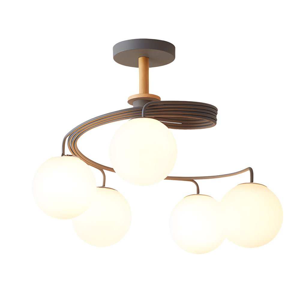 5-Light Glass Ball Spiral Semi-Flush Mount Ceiling Light - Modern Metallic Design