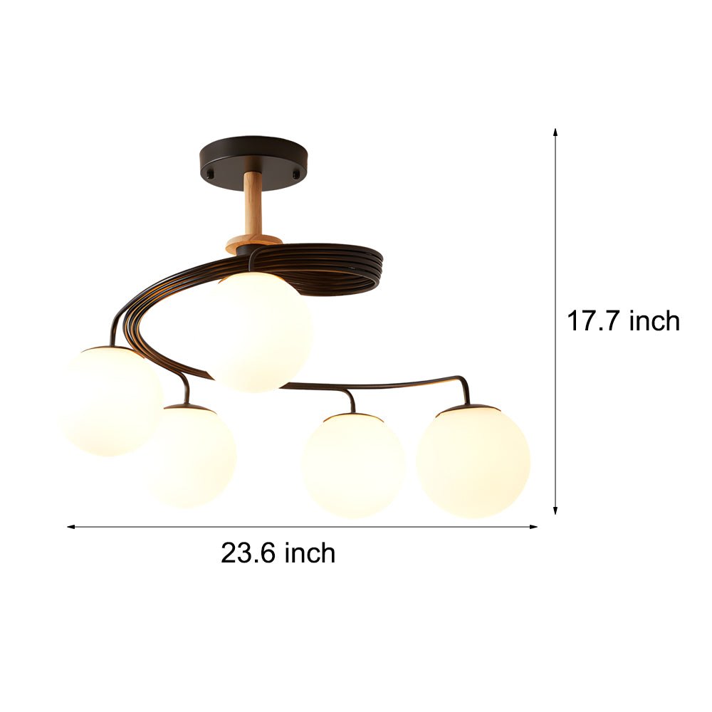 5-Light Glass Ball Spiral Semi-Flush Mount Ceiling Light - Modern Metallic Design