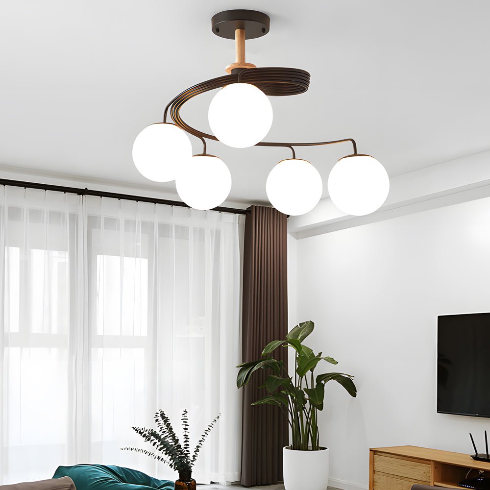 5-Light Glass Ball Spiral Semi-Flush Mount Ceiling Light - Modern Metallic Design
