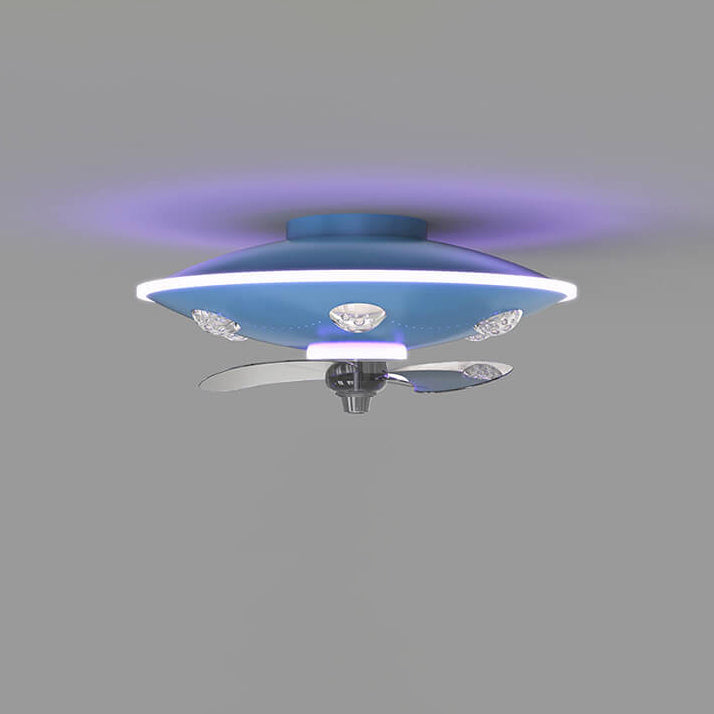 Modern Cartoon UFO Ceiling Fan Light - Round Iron Acrylic LED Flush Mount for Kids
