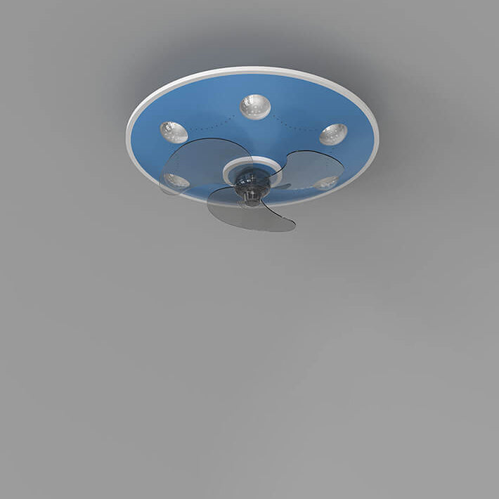 Modern Cartoon UFO Ceiling Fan Light - Round Iron Acrylic LED Flush Mount for Kids