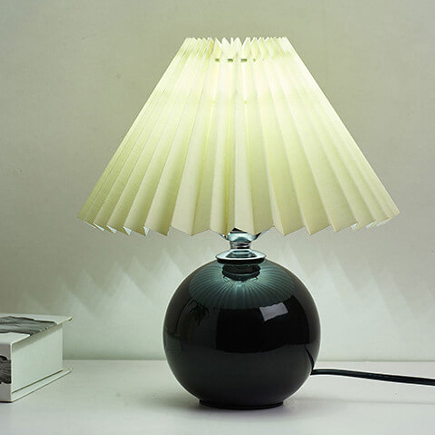 Nordic Minimalist Ceramic Pleated 1-Light Table Lamp, Modern Home Decor Lighting, Scandinavian Design Accent Lamp, Elegant Ceramic Nightstand Light, Stylish LED or Incandescent Table Lamp, Chic Indoor Lighting Fixture, Contemporary Pleated Shade Lamp, Bes